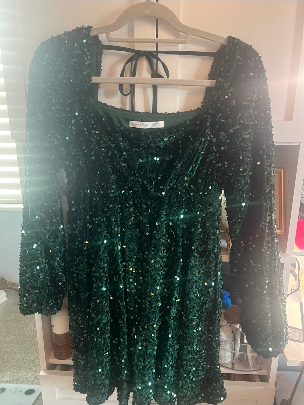 Altar'd State Emerald Green Sequin Velvet Party Dress